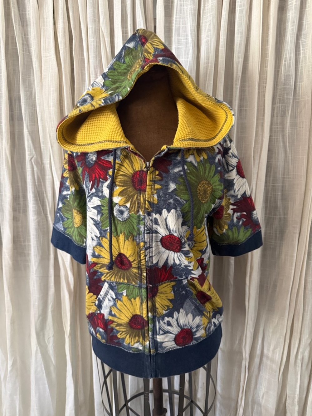 Daisy Print Hooded Jacket - Yellow/Blue